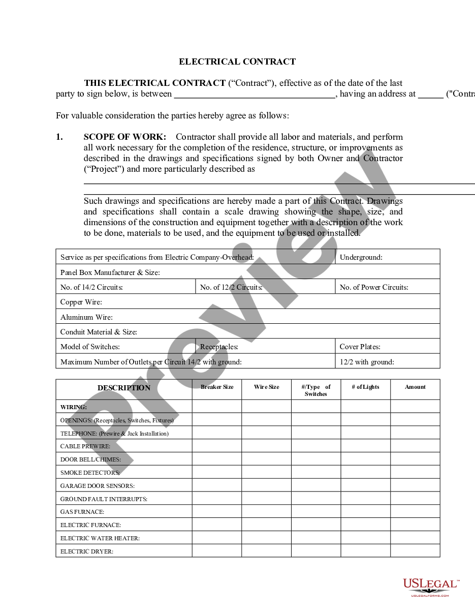 page 0 Electrical Contract for Contractor preview