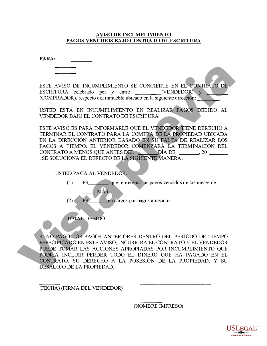 Preview Notificación de Incumplimiento de Pagos Atrasados en relación con el Contrato de Escritura