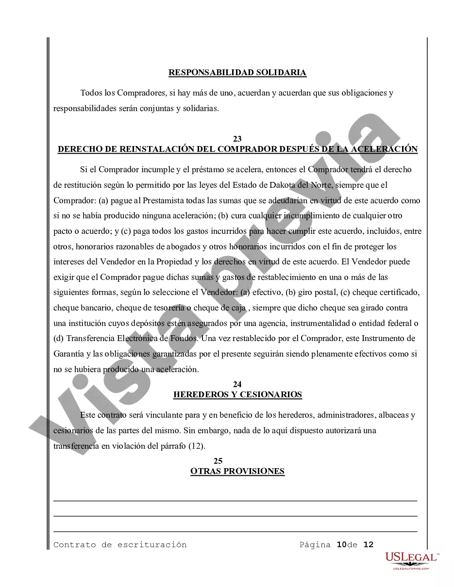 Preview Acuerdo o Contrato de Escritura de Venta y Compra de Bienes Raíces a/k/a Terreno o Contrato de Ejecución