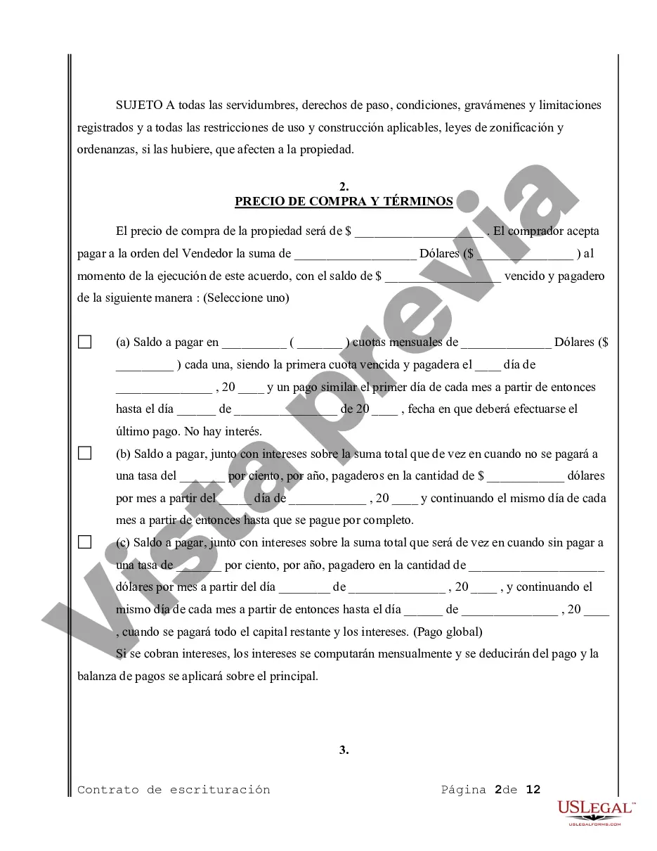 Preview Acuerdo o Contrato de Escritura de Venta y Compra de Bienes Raíces a/k/a Terreno o Contrato de Ejecución