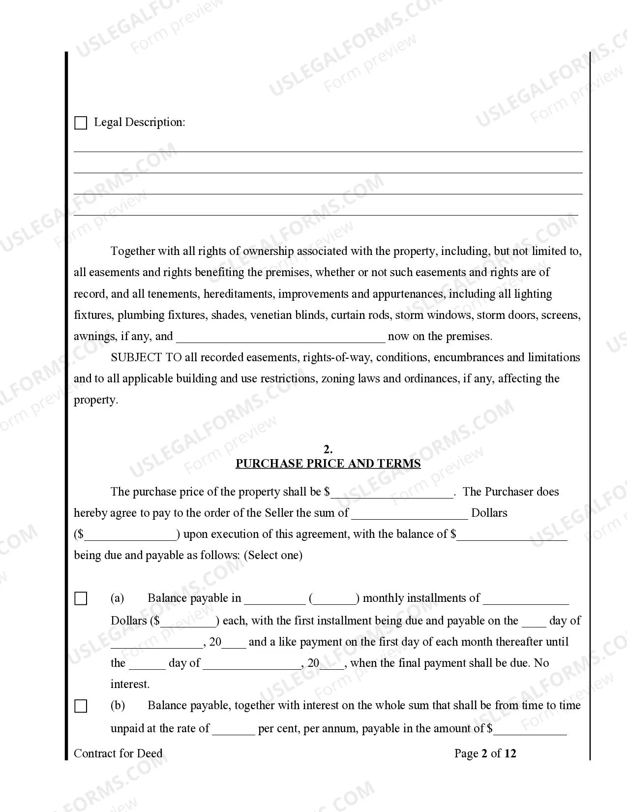 Preview Agreement or Contract for Deed for Sale and Purchase of Real Estate a/k/a Land or Executory Contract