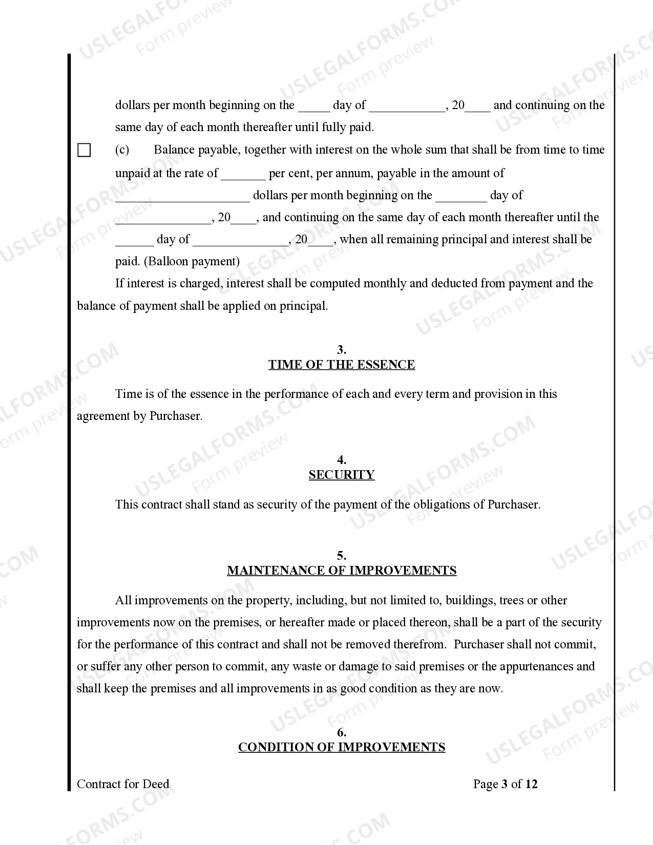 Preview Agreement or Contract for Deed for Sale and Purchase of Real Estate a/k/a Land or Executory Contract