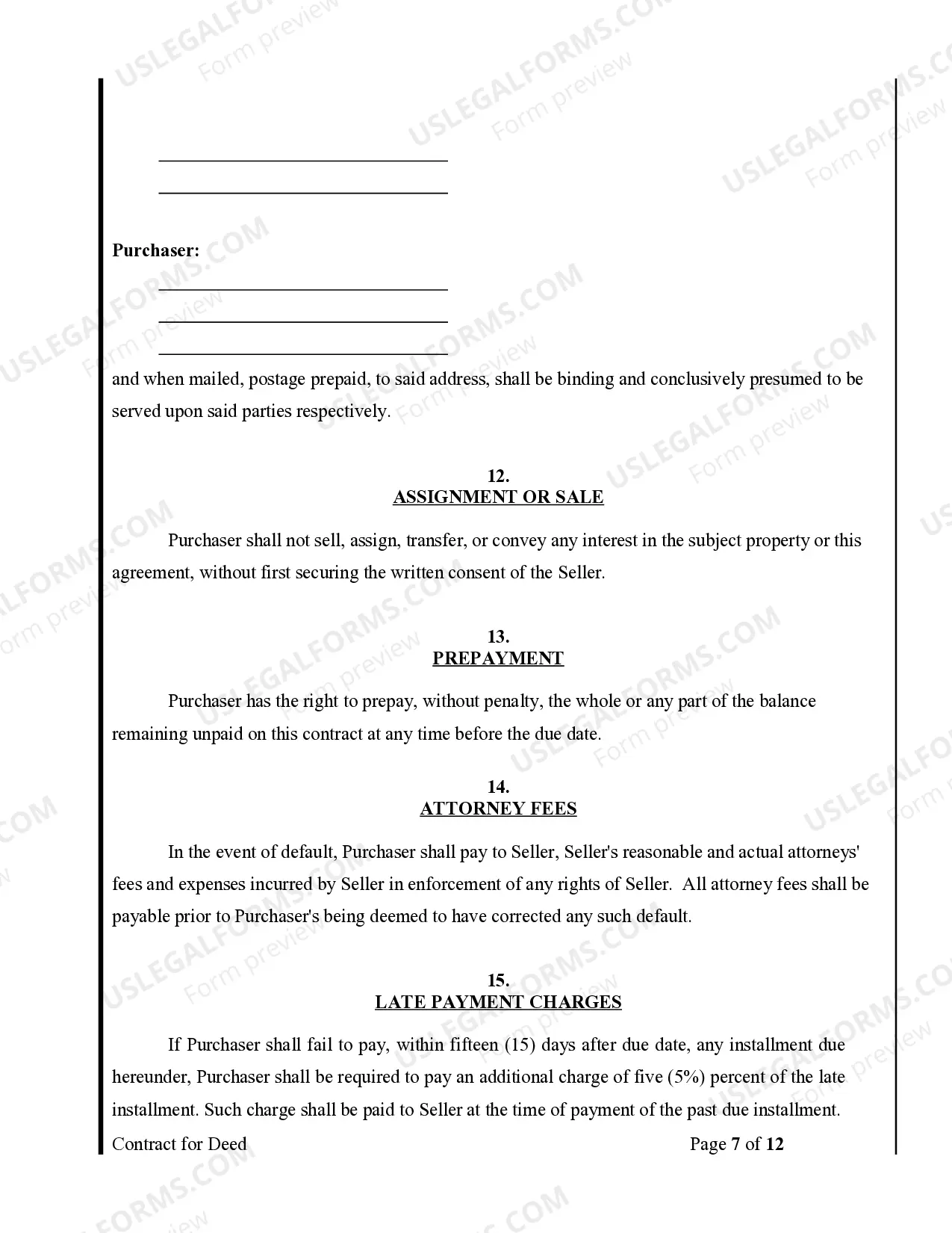 Preview Agreement or Contract for Deed for Sale and Purchase of Real Estate a/k/a Land or Executory Contract