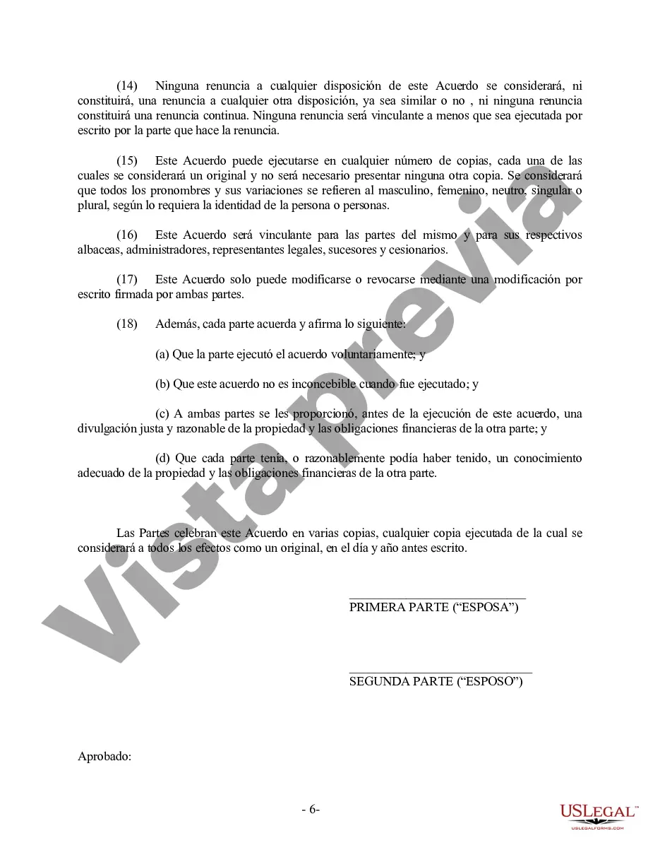 Preview Acuerdo prematrimonial prenupcial de Dakota del Norte con estados financieros