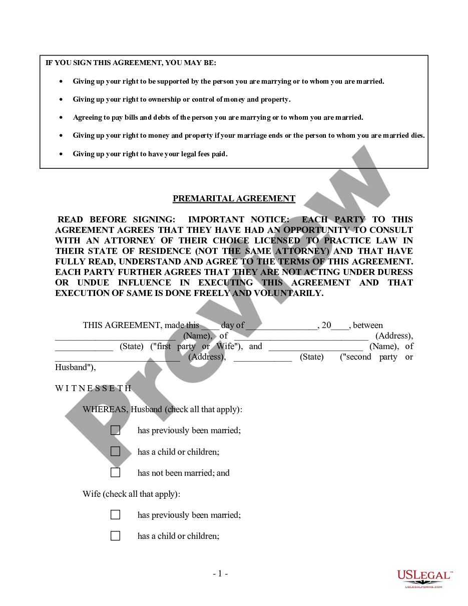 page 0 North Dakota Prenuptial Premarital Agreement with Financial Statements preview
