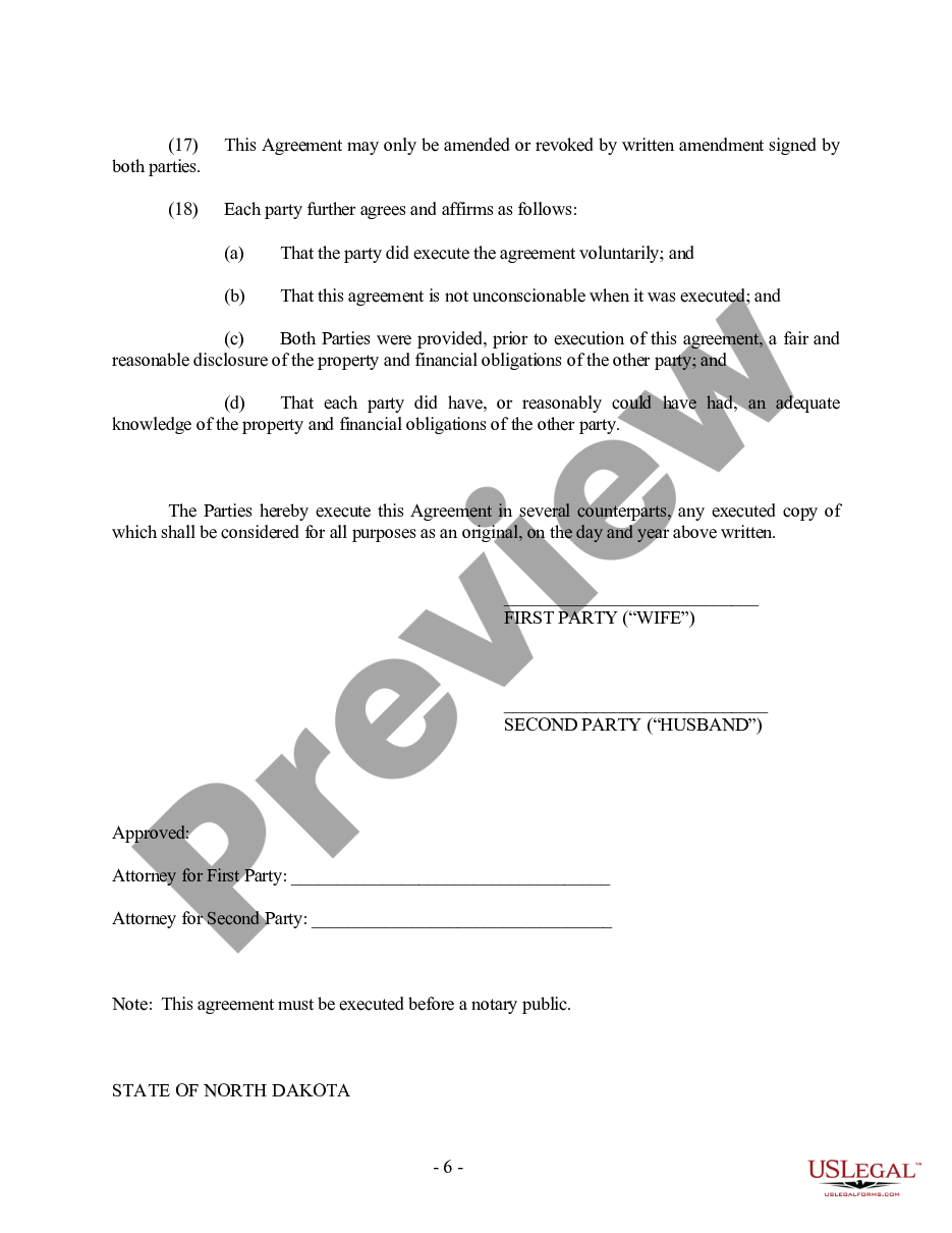 form North Dakota Prenuptial Premarital Agreement with Financial Statements preview