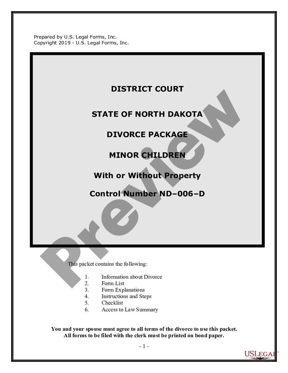 form No-Fault Agreed Uncontested Divorce Package for Dissolution of Marriage for people with Minor Children preview