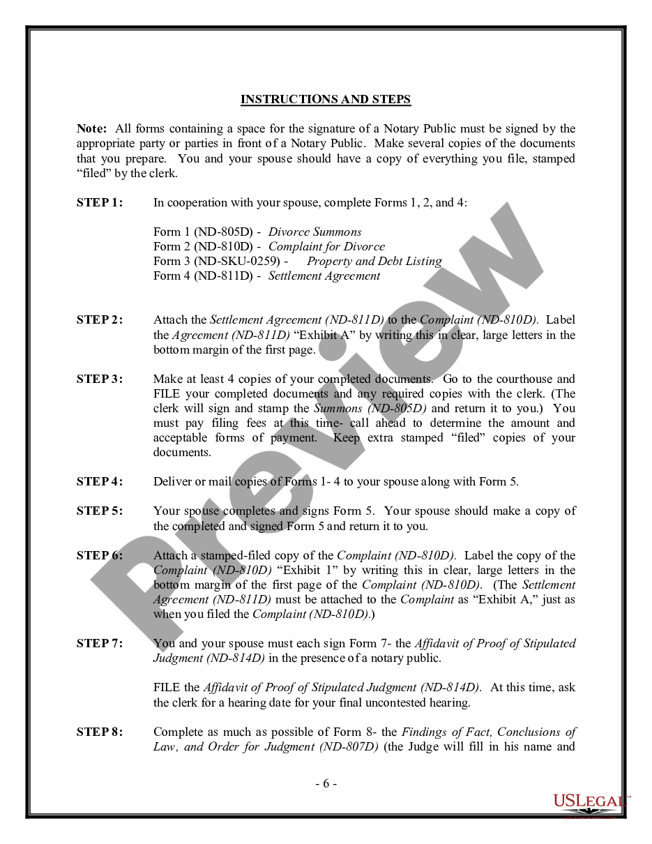 page 5 No-Fault Agreed Uncontested Divorce Package for Dissolution of Marriage for Persons with No Children with or without Property and Debts preview