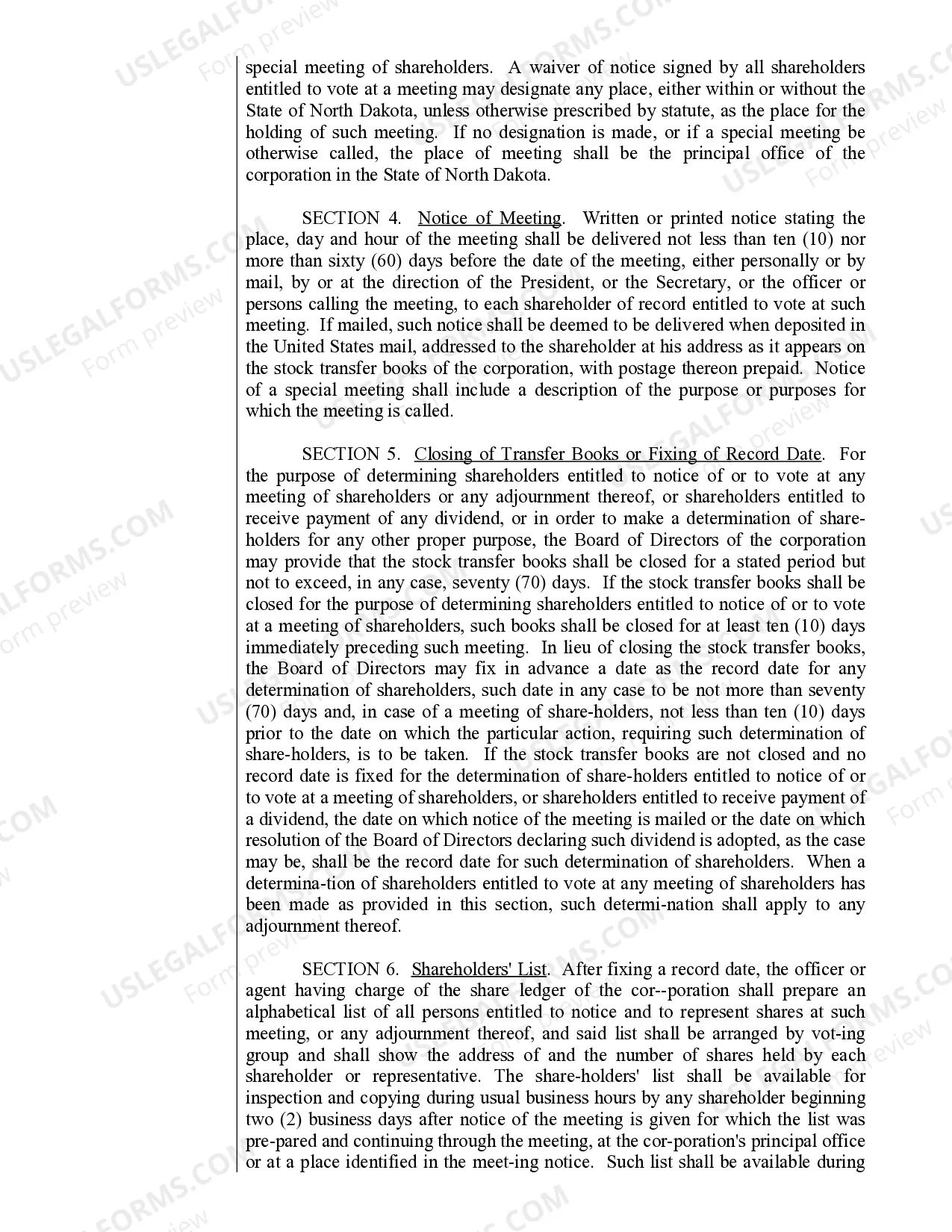 Preview North Dakota Bylaws for Corporation