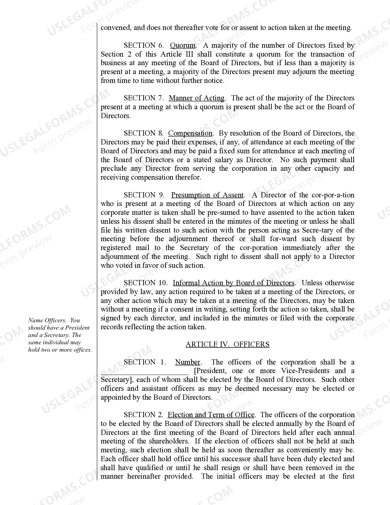 Preview North Dakota Bylaws for Corporation