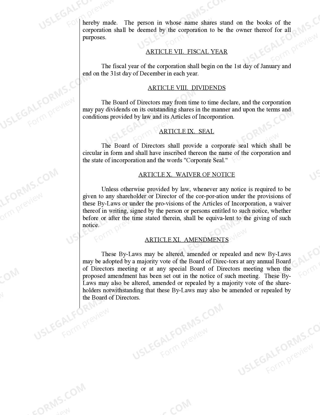 Preview North Dakota Bylaws for Corporation