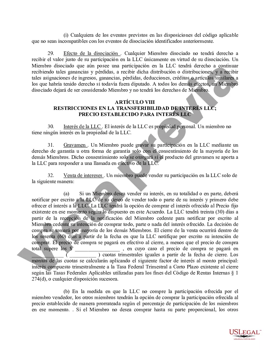 Preview Acuerdo Operativo de Sociedad de Responsabilidad Limitada LLC