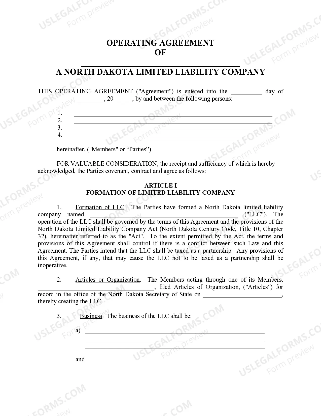 Preview Limited Liability Company LLC Operating Agreement