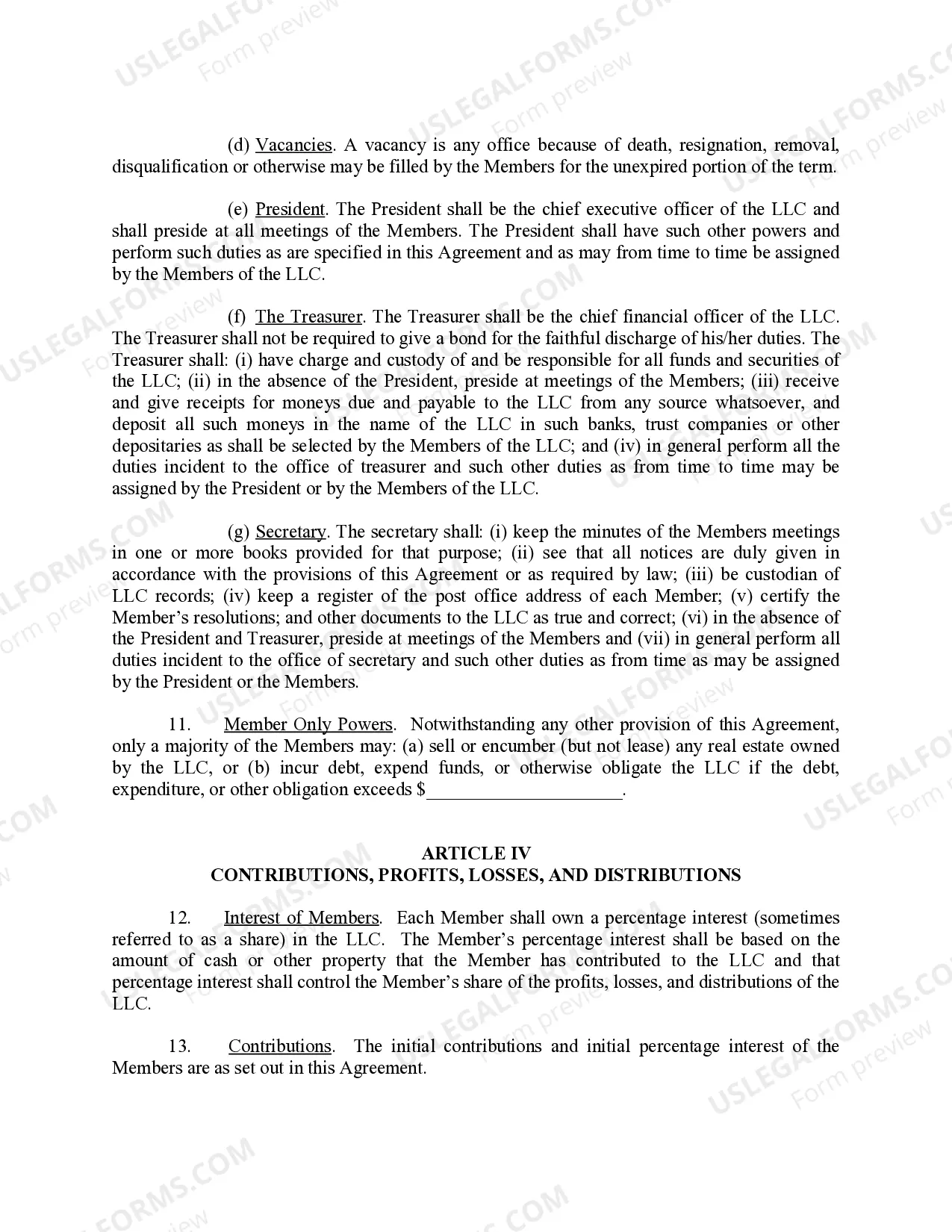 Preview Limited Liability Company LLC Operating Agreement