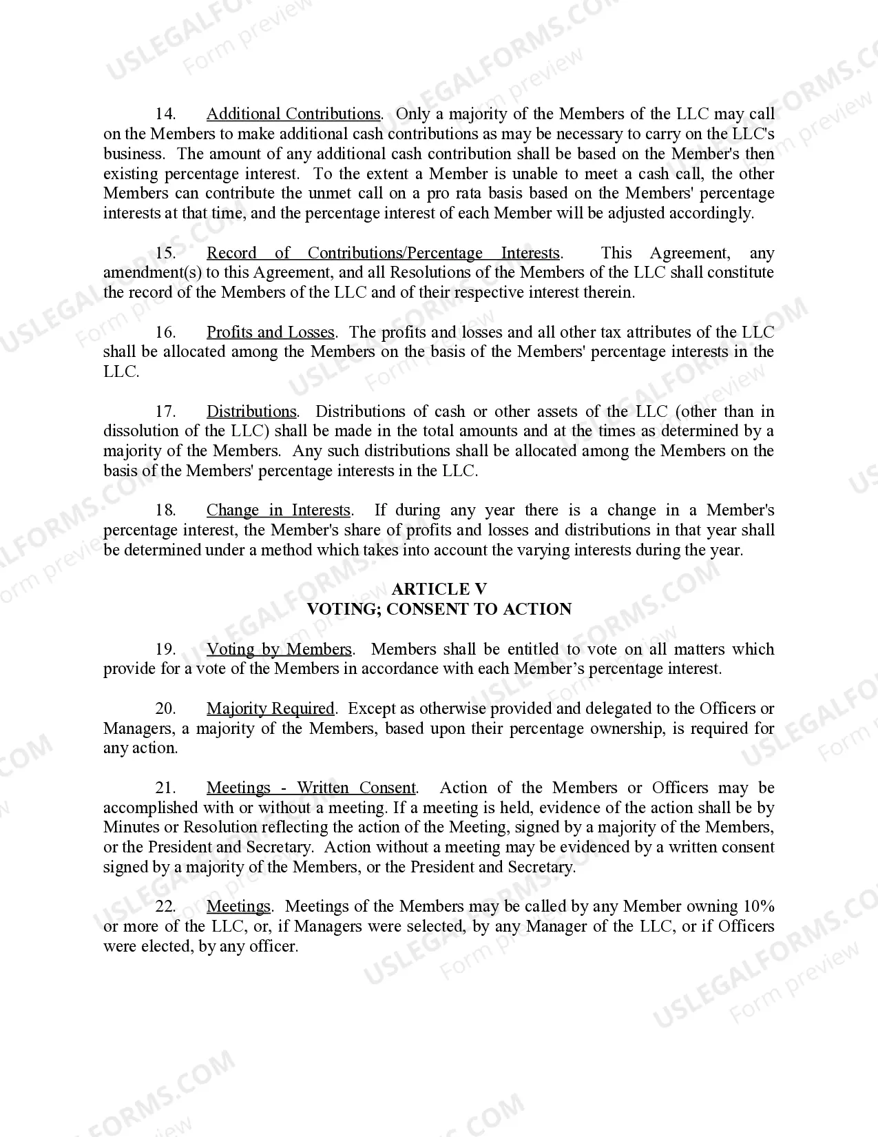 Preview Limited Liability Company LLC Operating Agreement