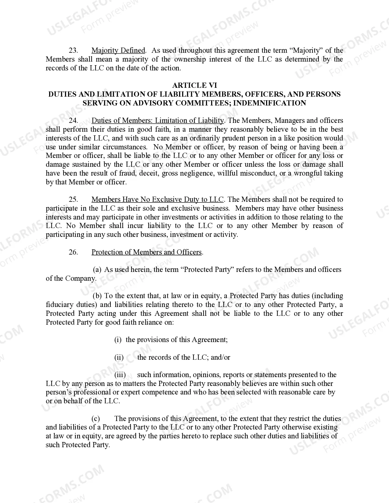 Preview Limited Liability Company LLC Operating Agreement