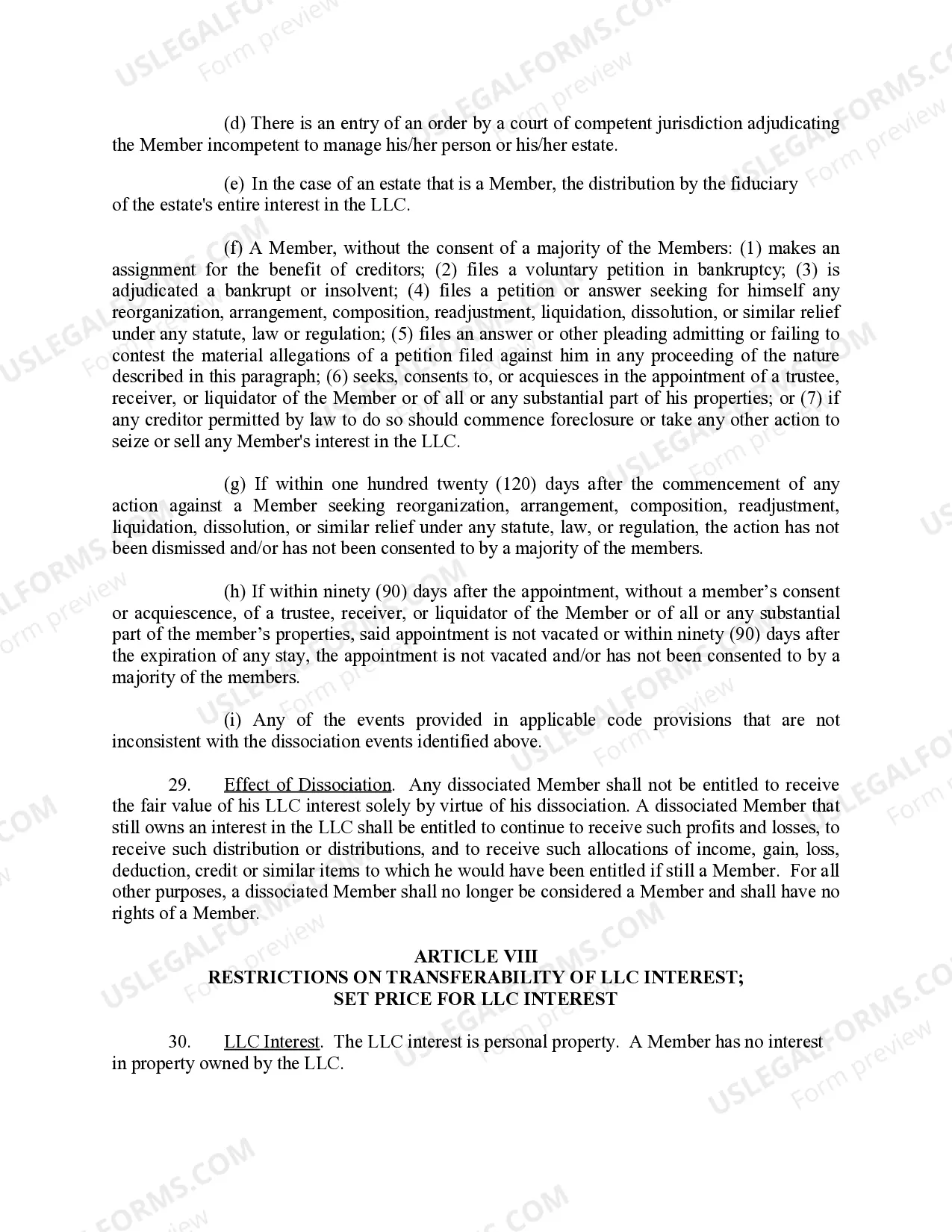 Preview Limited Liability Company LLC Operating Agreement