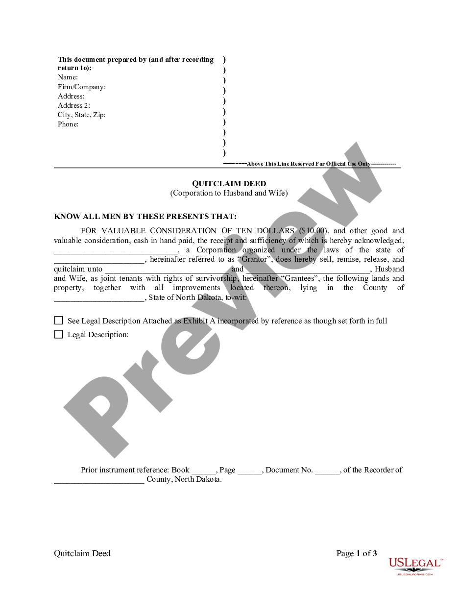 page 0 Quitclaim Deed from Corporation to Husband and Wife preview