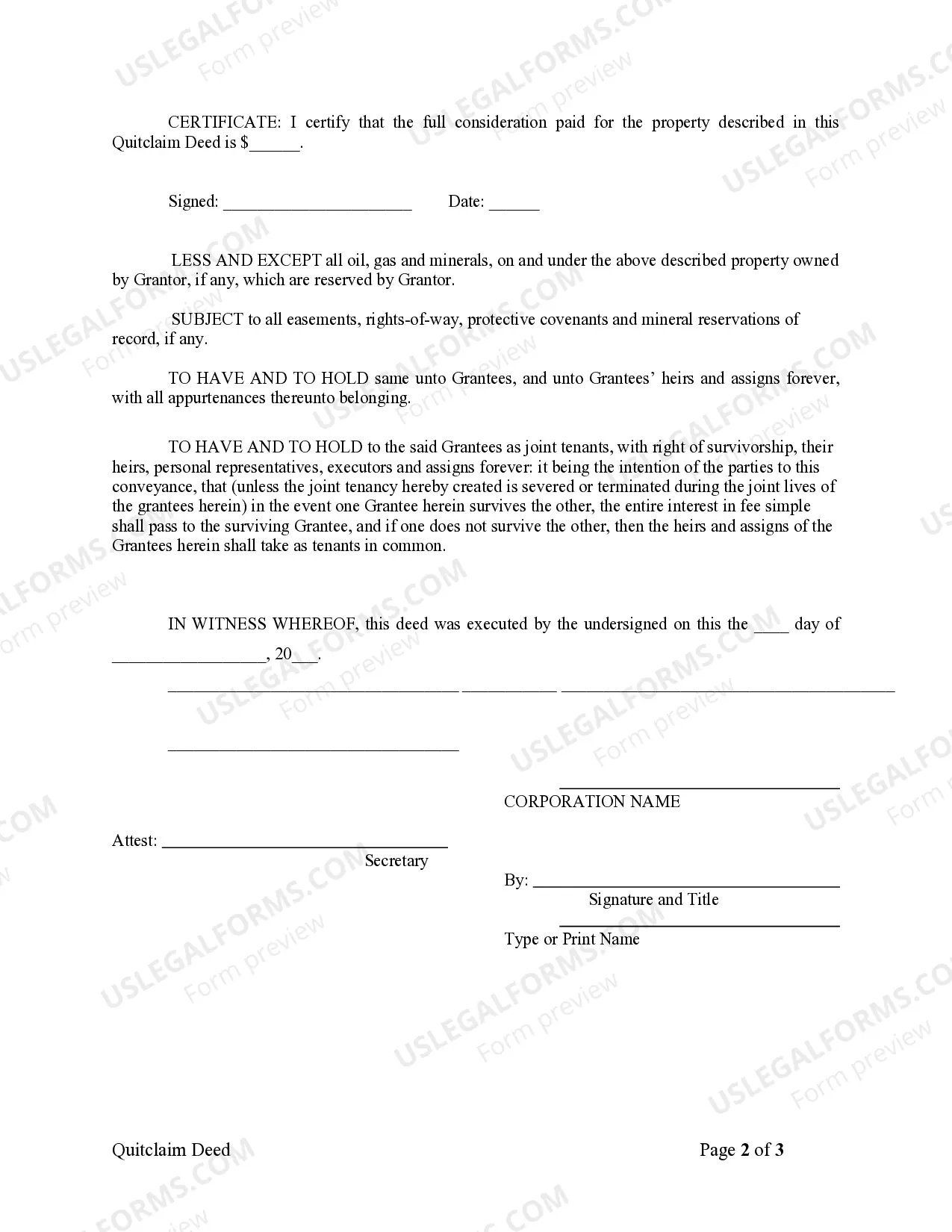 Preview Quitclaim Deed from Corporation to Husband and Wife