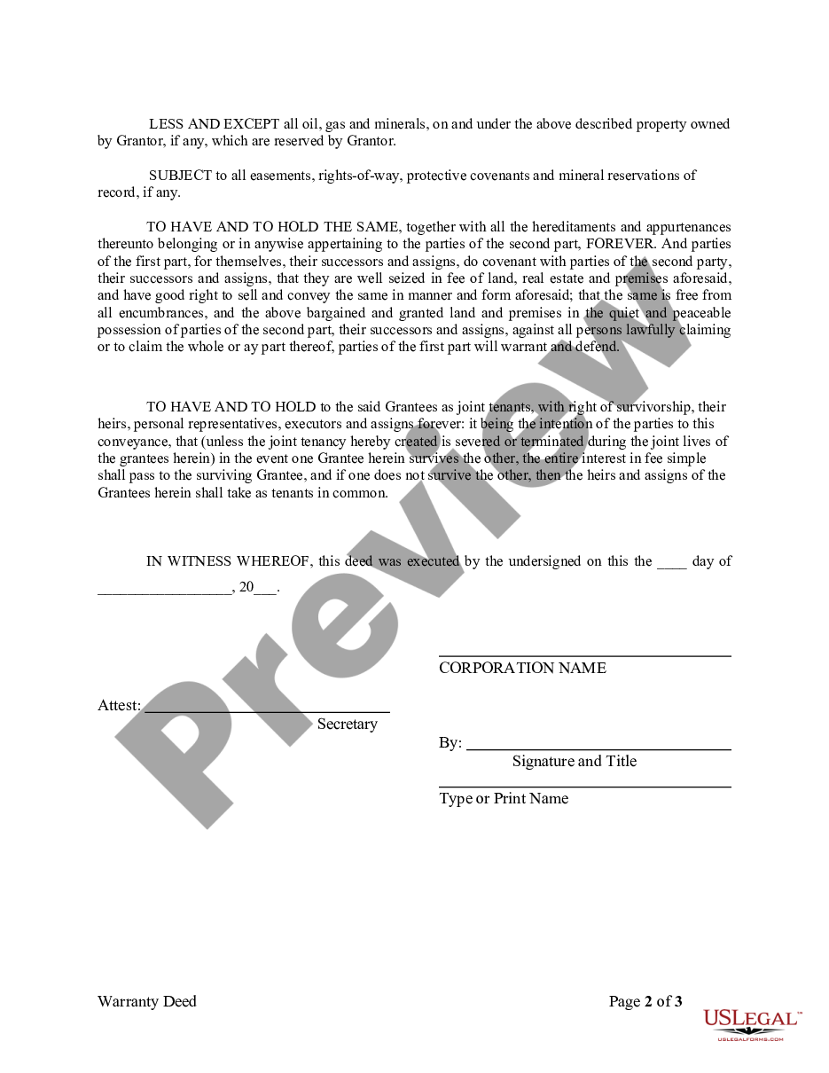 page 1 Warranty Deed from Corporation to Husband and Wife preview