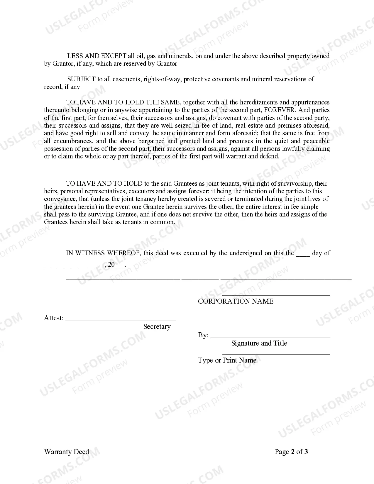 Preview Warranty Deed from Corporation to Husband and Wife