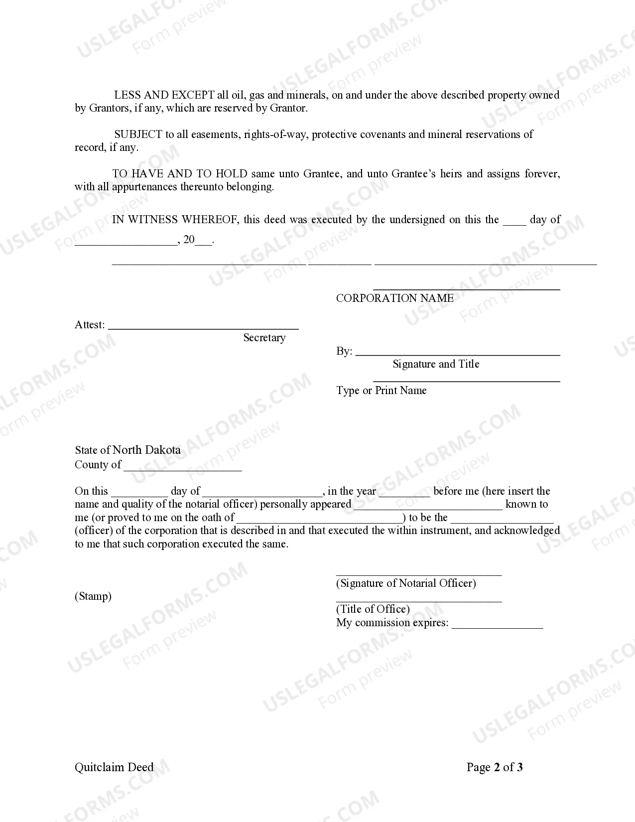 Preview Quitclaim Deed from Corporation to LLC