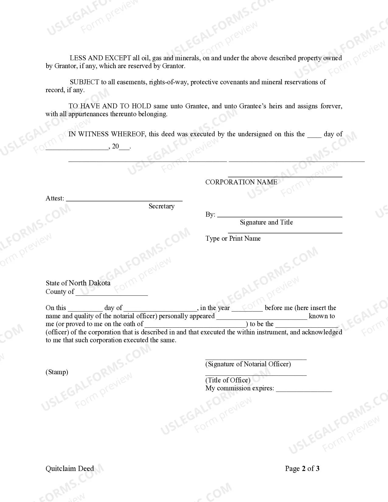 Preview Quitclaim Deed from Corporation to Corporation