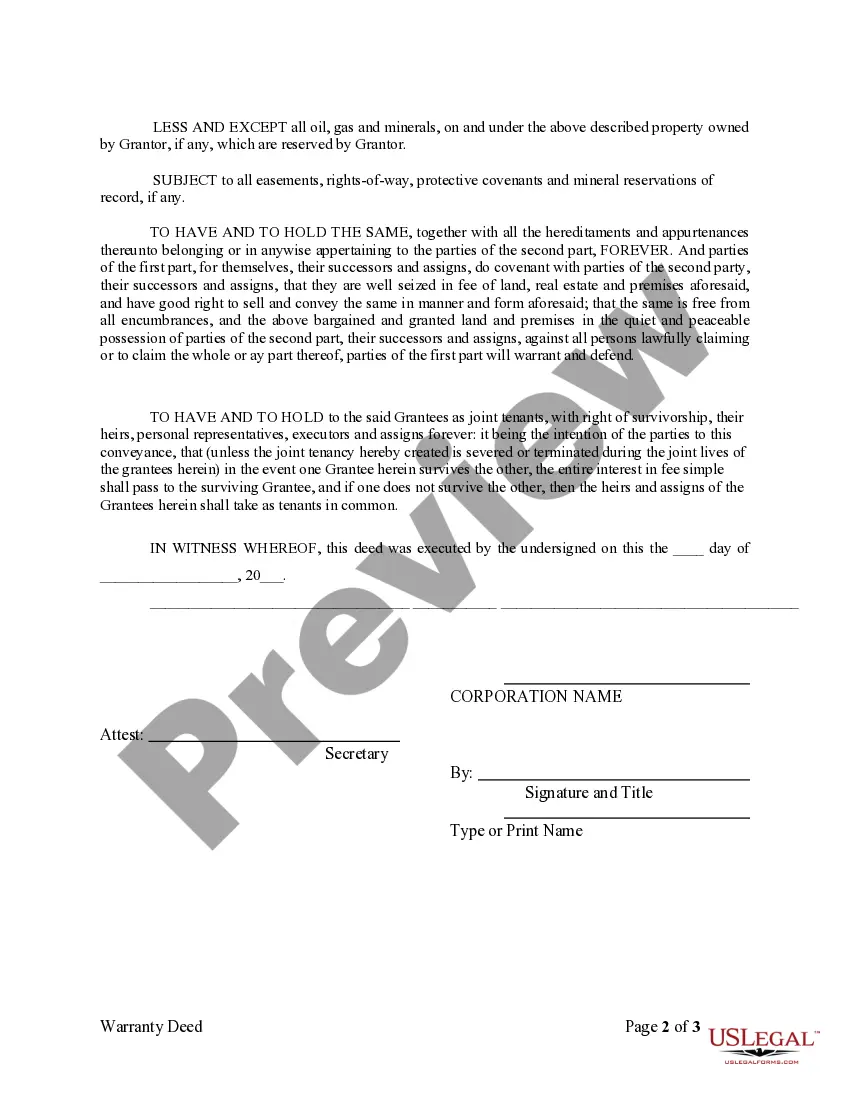 Preview Warranty Deed from Corporation to Two Individuals