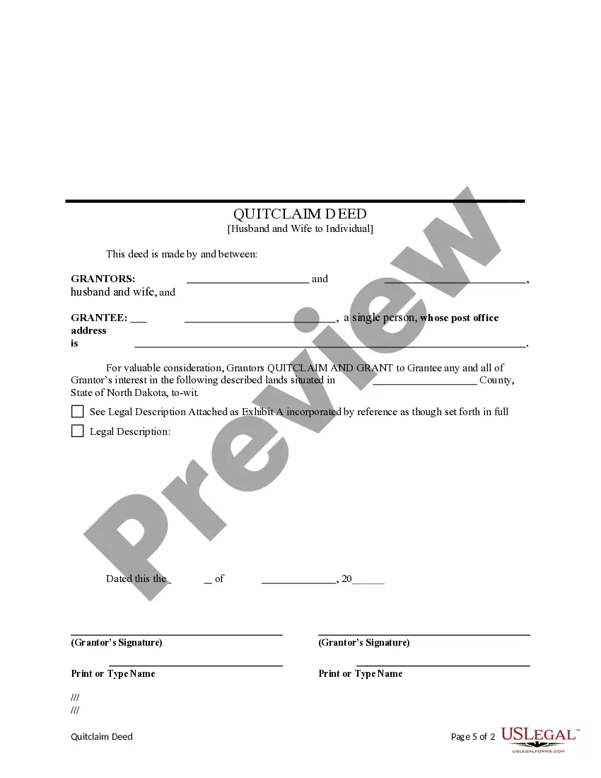 Preview Quitclaim Deed from Husband and Wife to an Individual