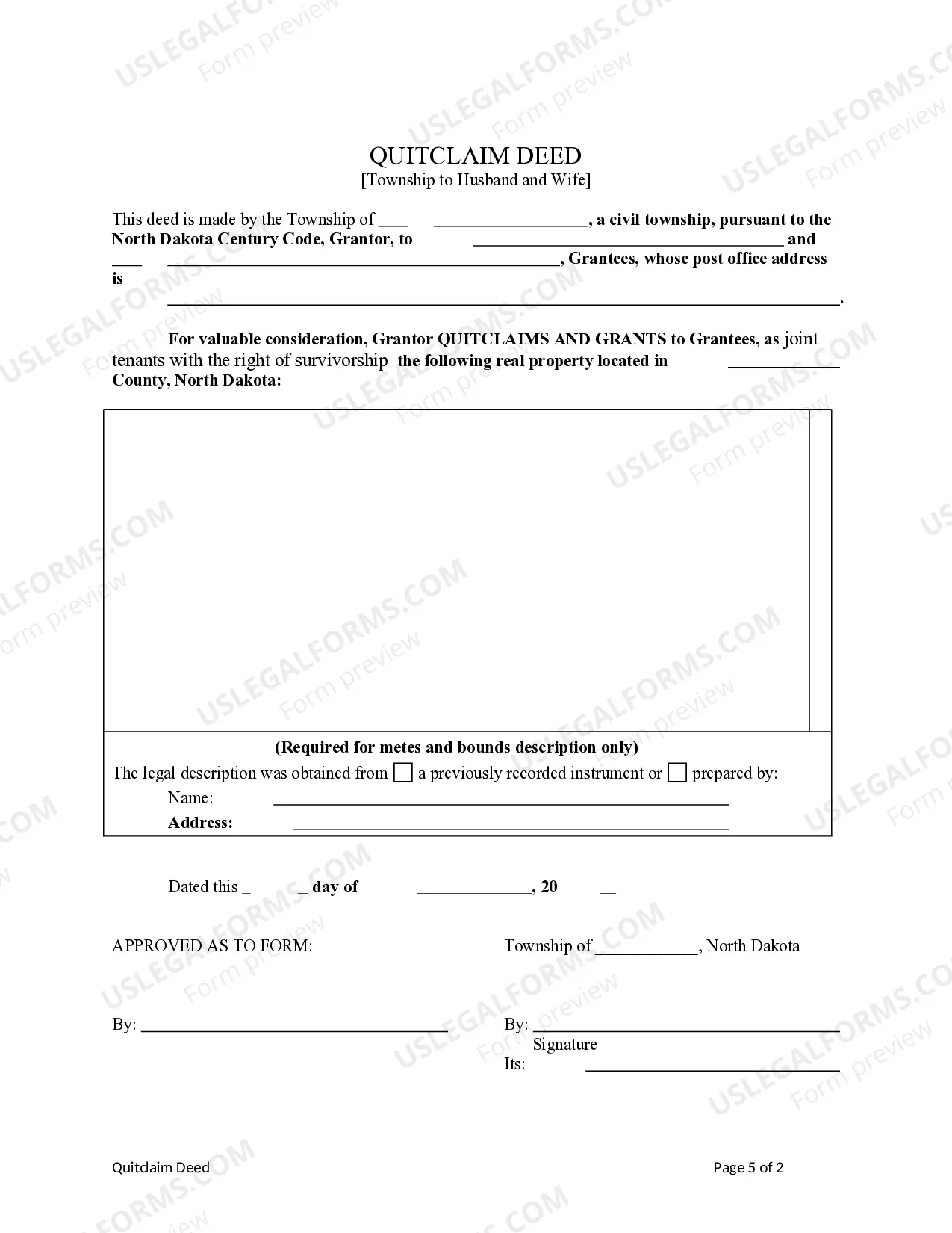 Preview Quitclaim Deed from a Township to Husband and Wife