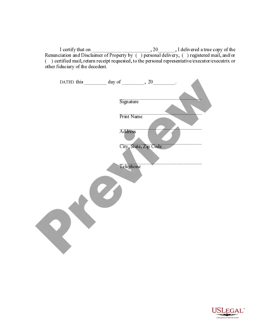 Preview Renunciation And Disclaimer of Property received by Intestate Succession