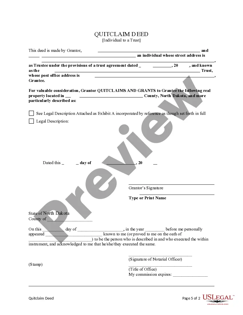 Get Quitclaim Deed from an Individual to a Trust Preview Quitclaim Deed from an Individual to a Trust