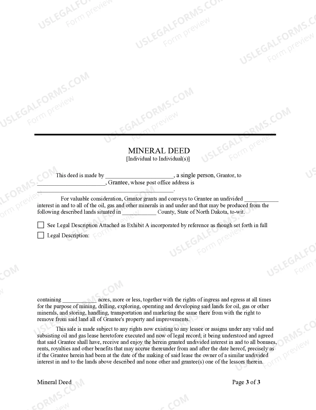Preview Mineral Deed - Individual to Individual - Grantor Acting Through Attorney in Fact