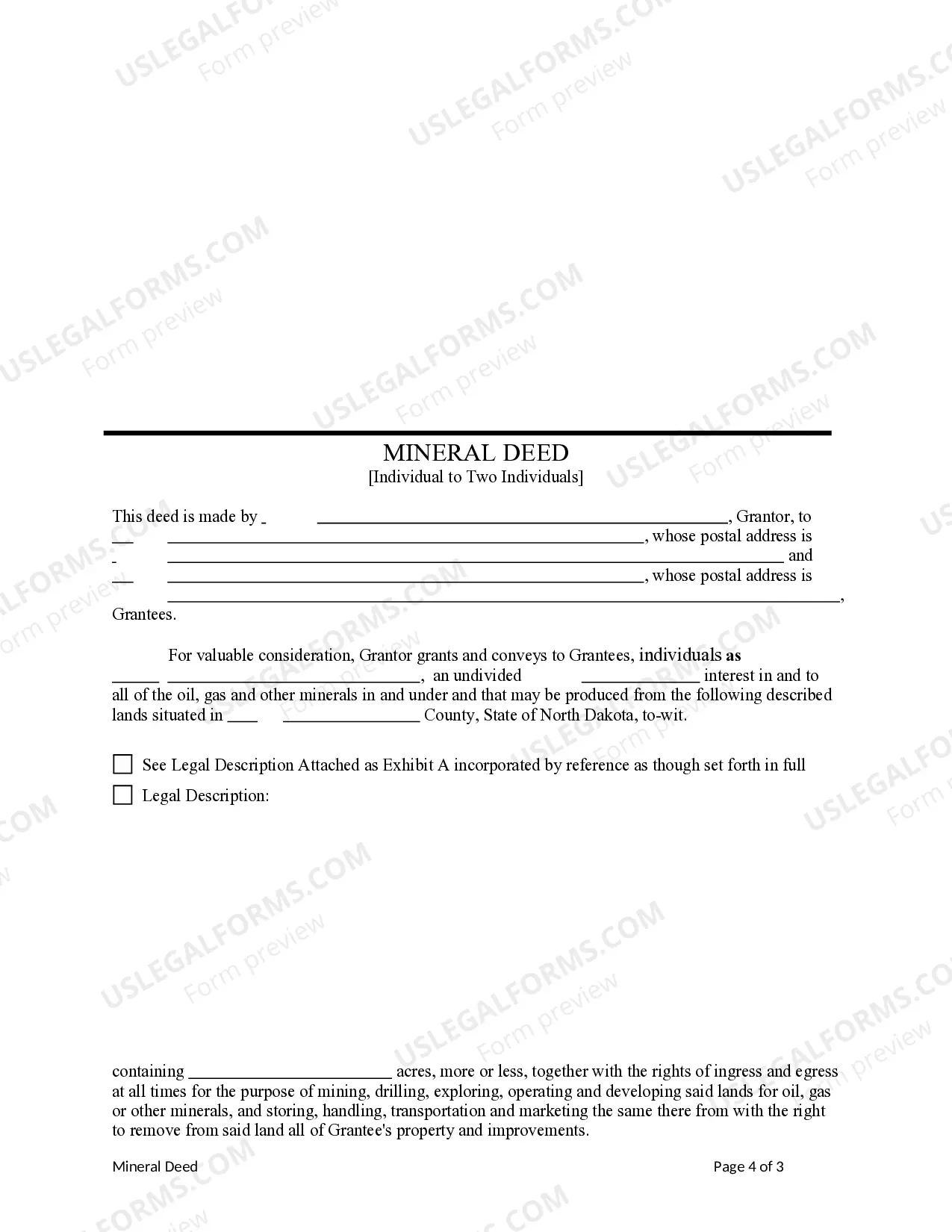 Preview Oil, Gas, and Mineral Deed from an Individual to Two Individuals