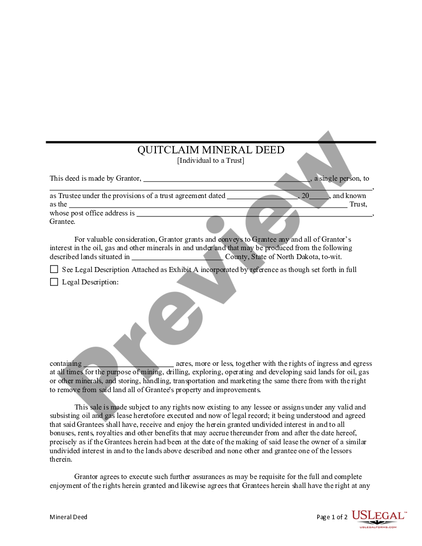 Quitclaim Deed North Dakota With Mortgage Us Legal Forms 5519