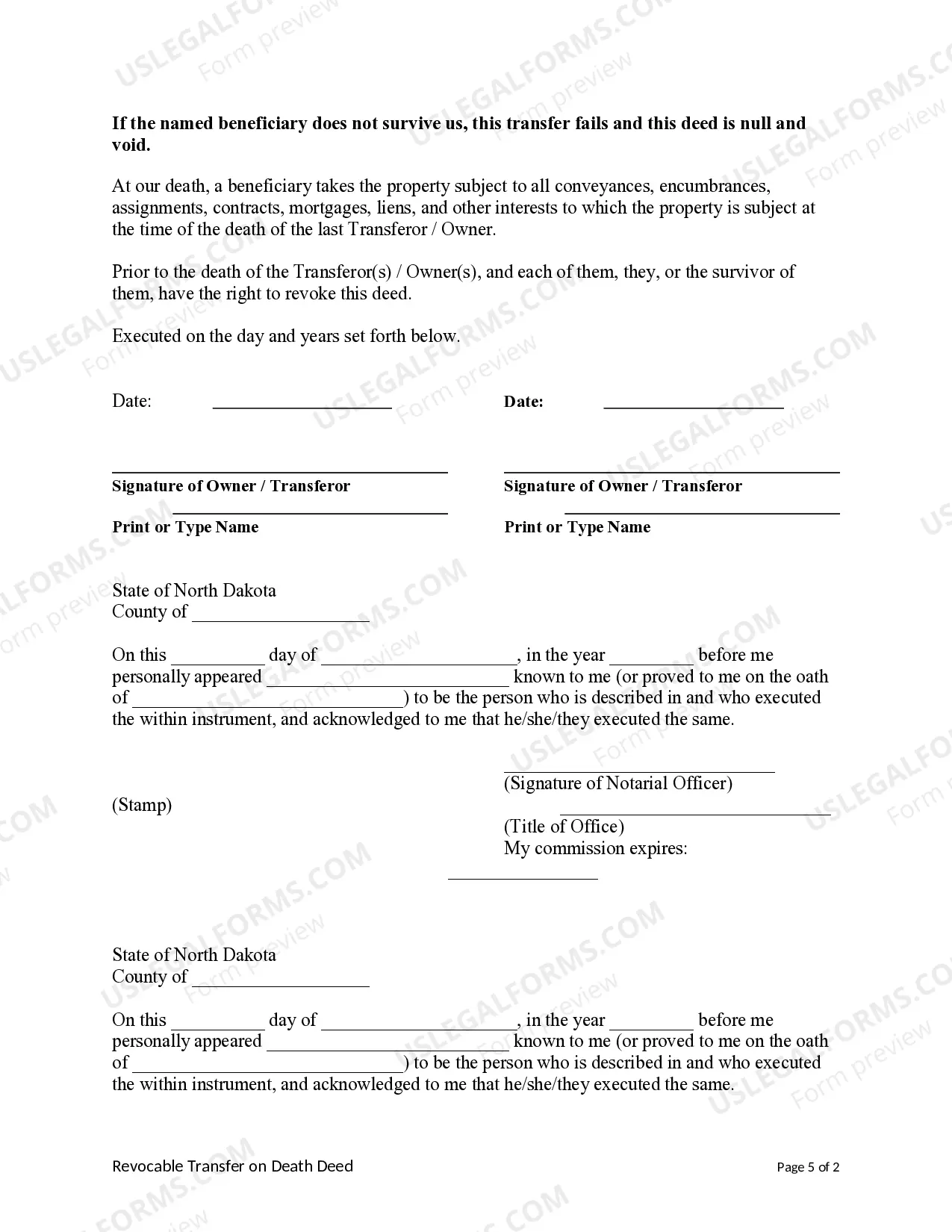 Preview Transfer on Death Deed or TOD - Beneficiary Deed for Husband and Wife / Two Individuals to Individual