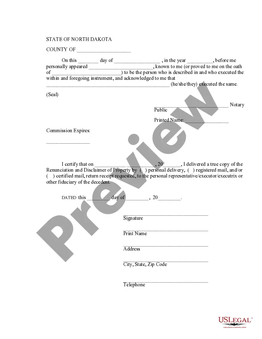 Preview Renunciation And Disclaimer of Joint Tenant or Tenancy Interest