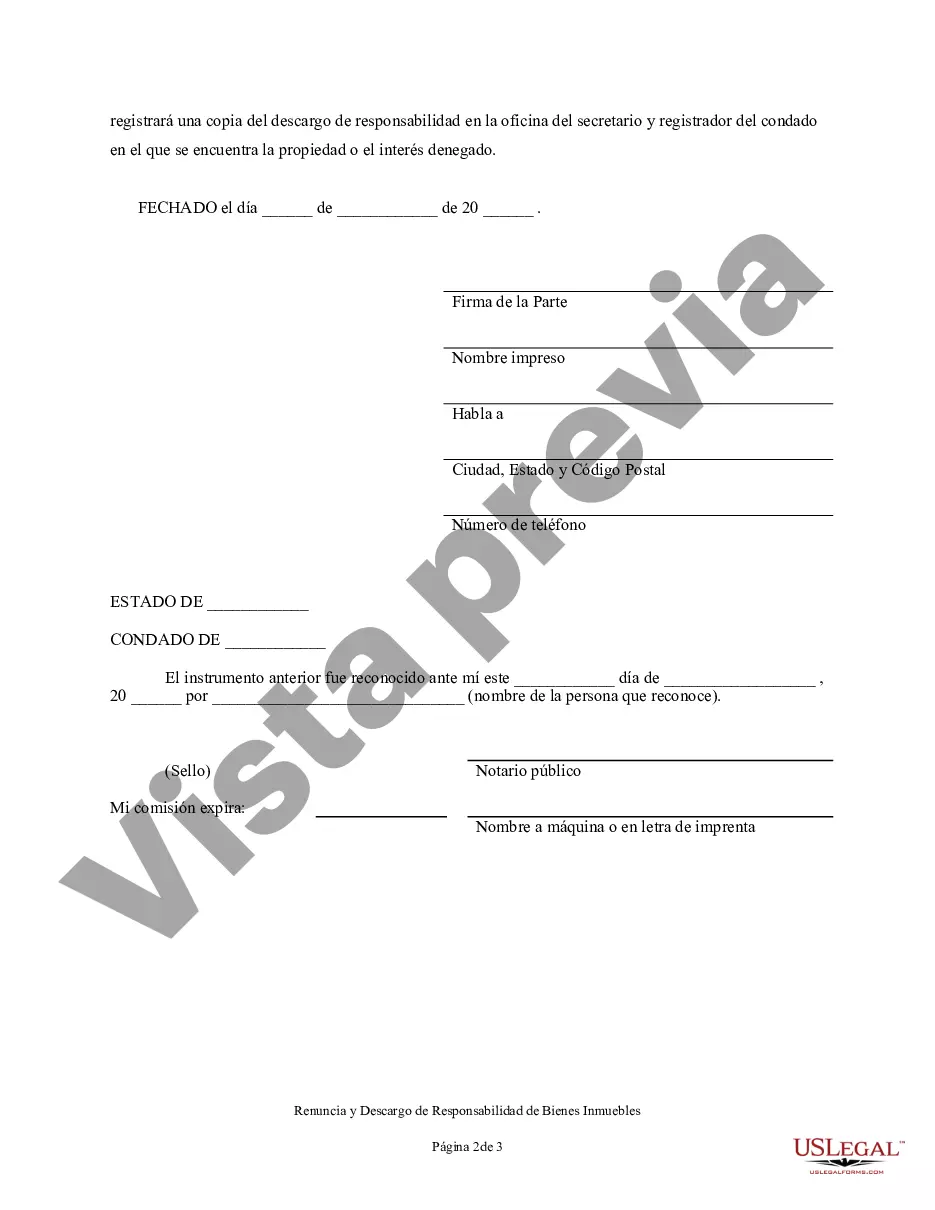 Preview Renuncia y descargo de responsabilidad de los intereses sobre bienes inmuebles