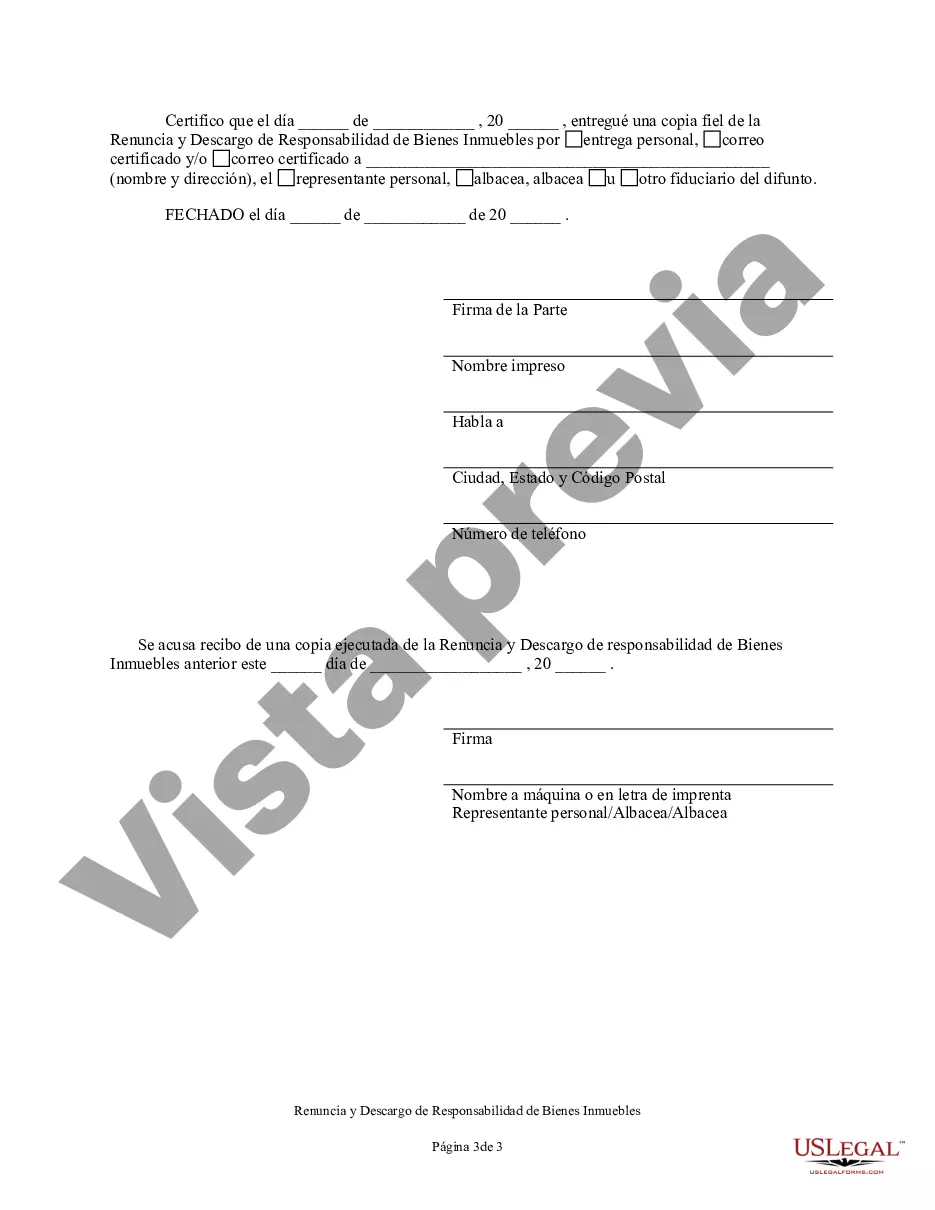 Preview Renuncia y descargo de responsabilidad de los intereses sobre bienes inmuebles