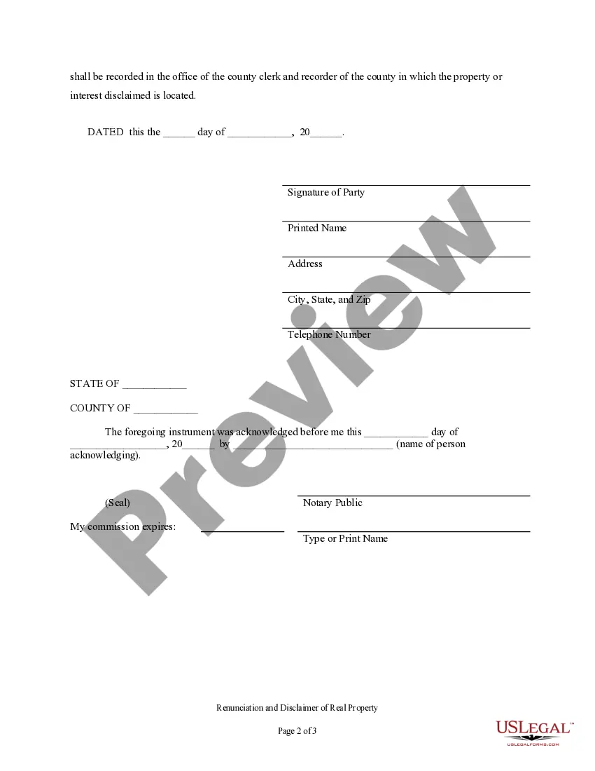 Preview Renunciation And Disclaimer of Real Property Interest