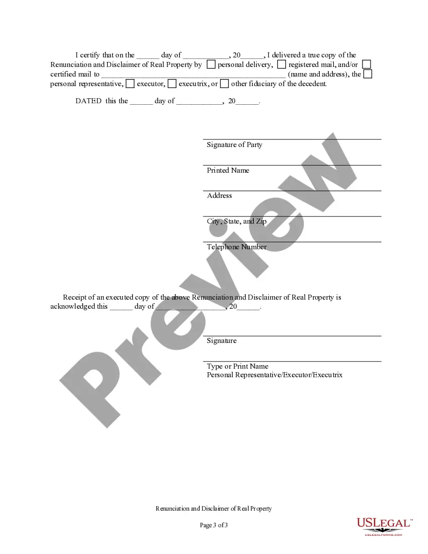 Preview Renunciation And Disclaimer of Real Property Interest