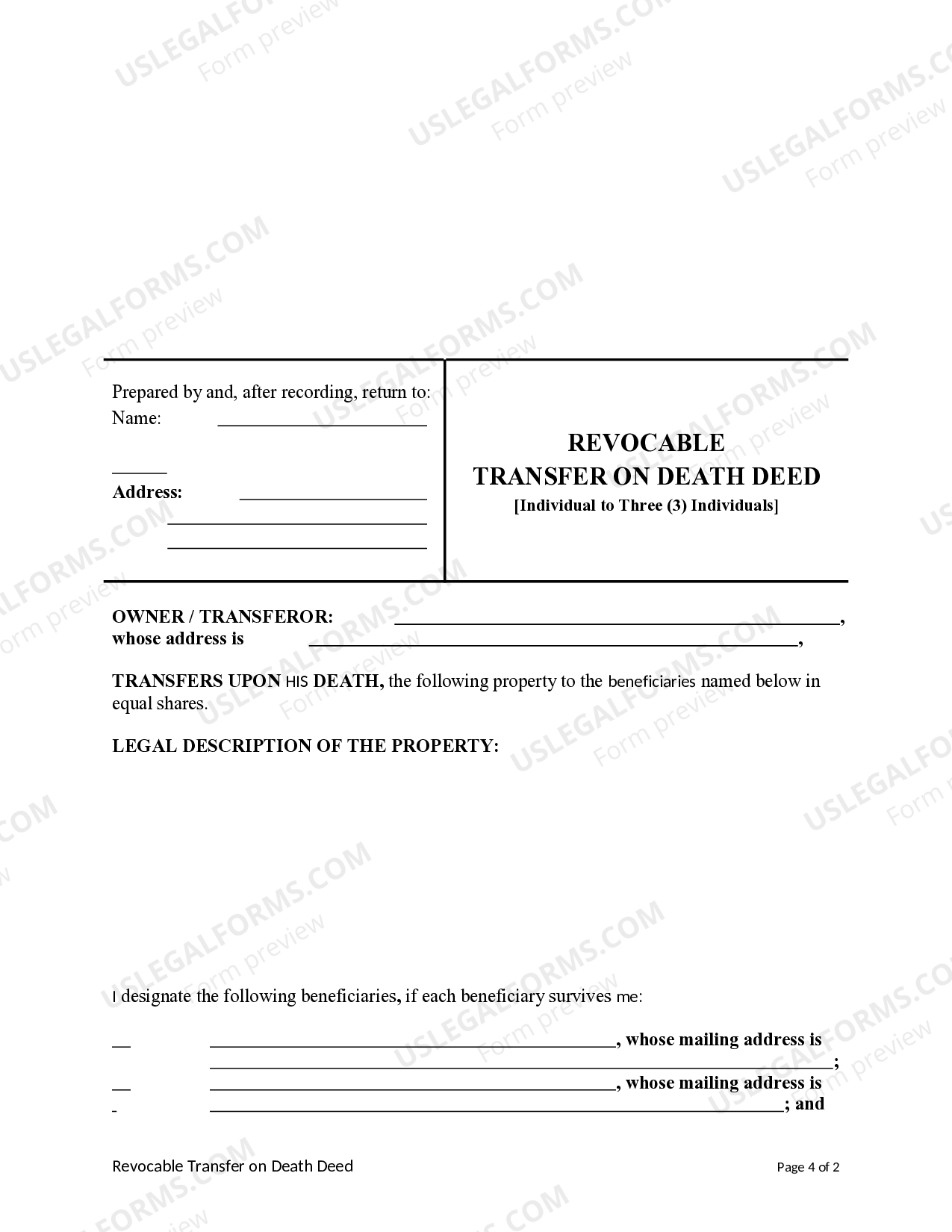 Fargo North Dakota Transfer on Death Deed or TOD Deed Upon Death Form