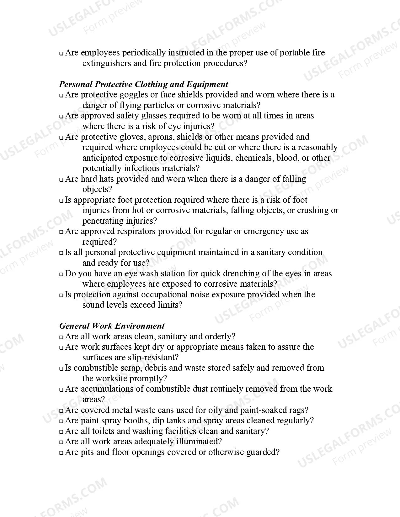 Preview Contractor Self Inspection Checklist