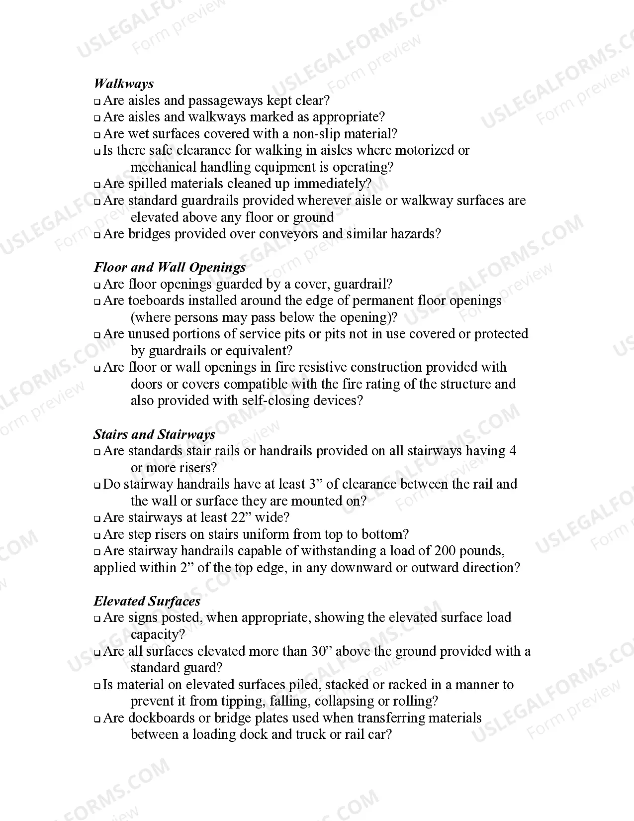 Preview Contractor Self Inspection Checklist