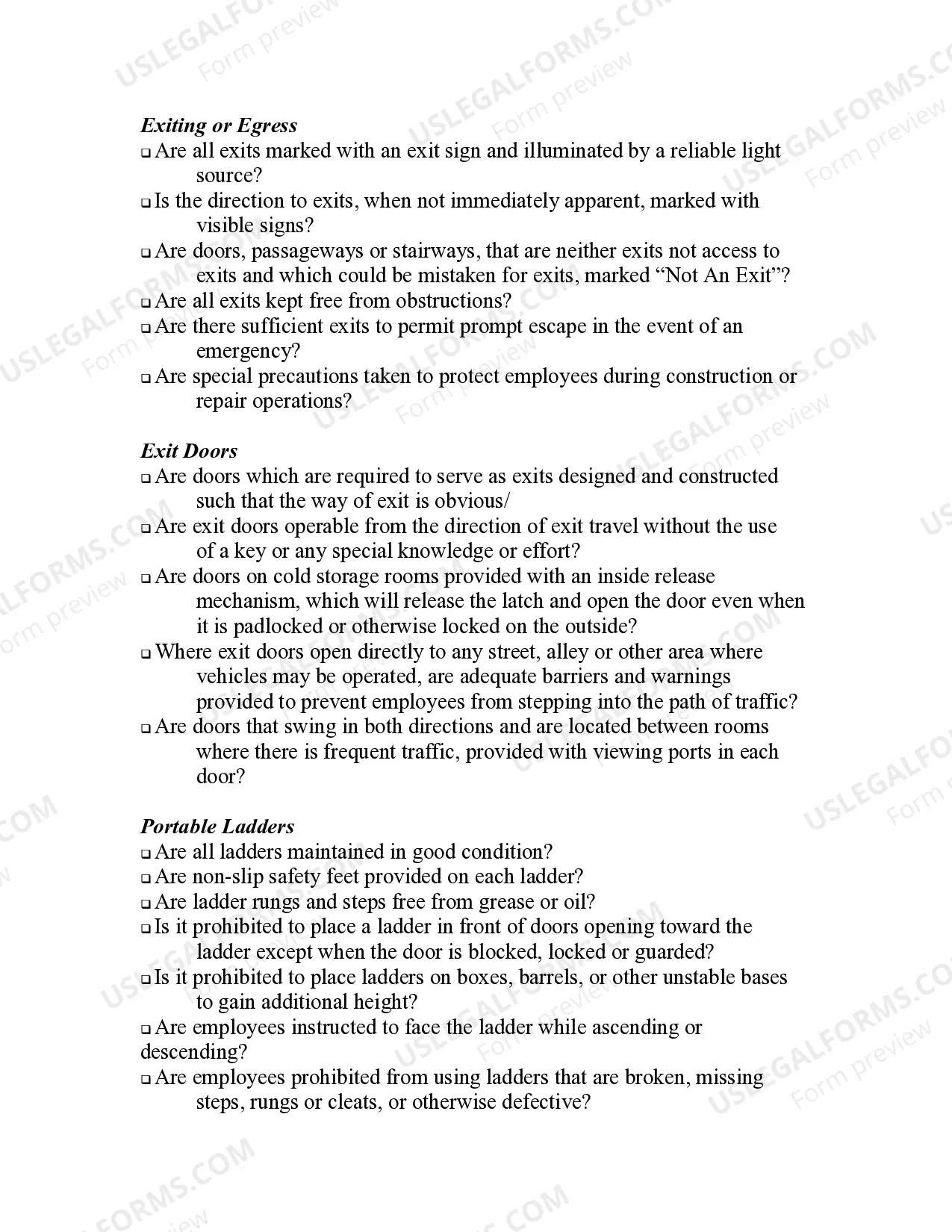 Preview Contractor Self Inspection Checklist