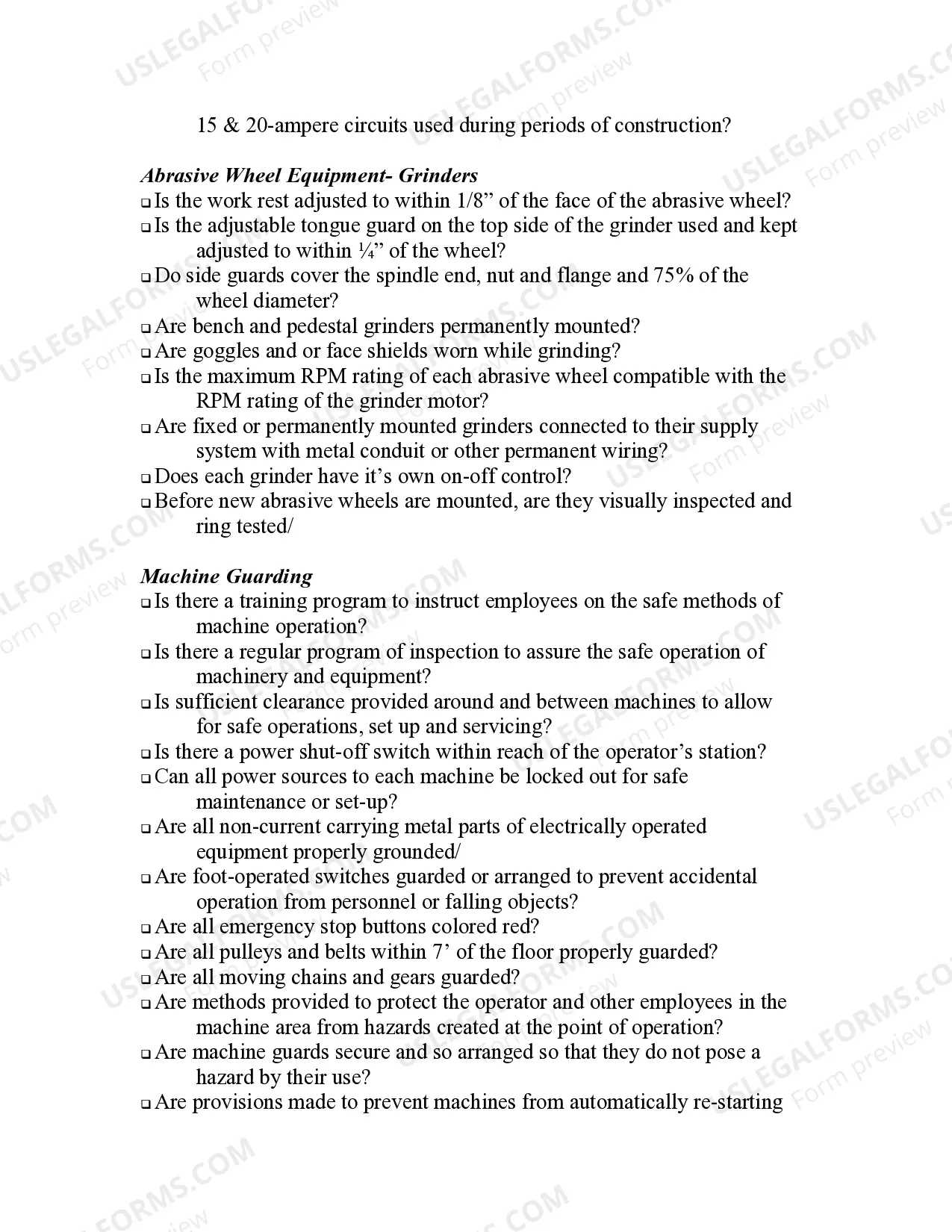Preview Contractor Self Inspection Checklist