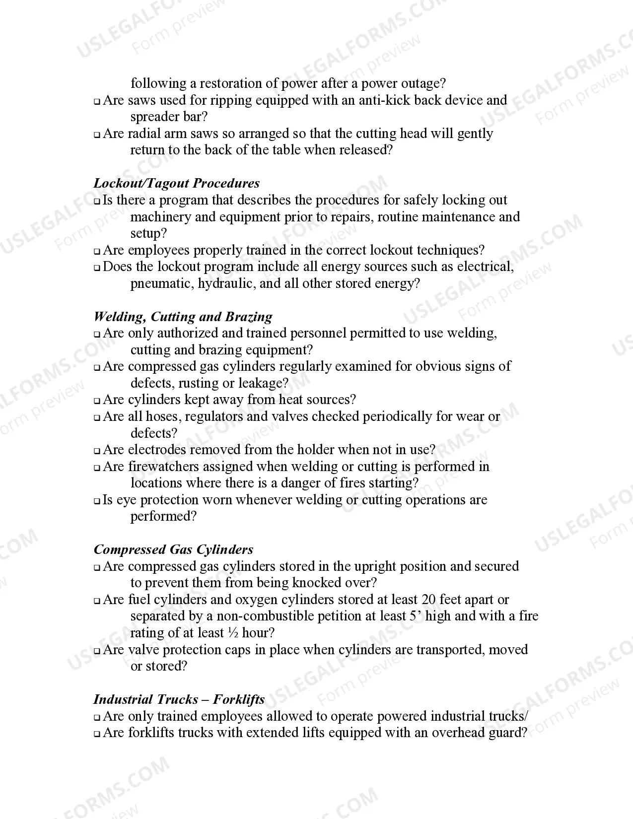 Preview Contractor Self Inspection Checklist