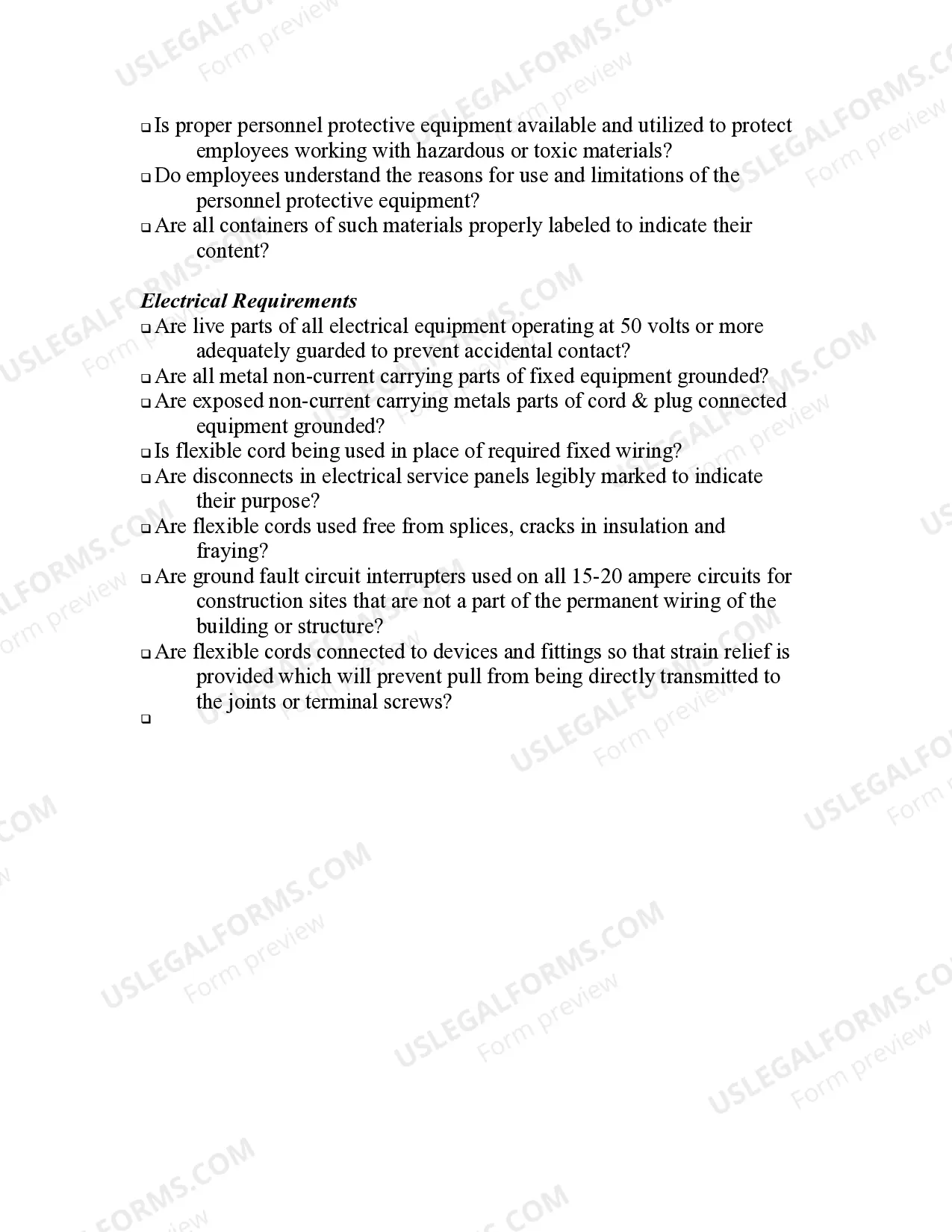 Preview Contractor Self Inspection Checklist