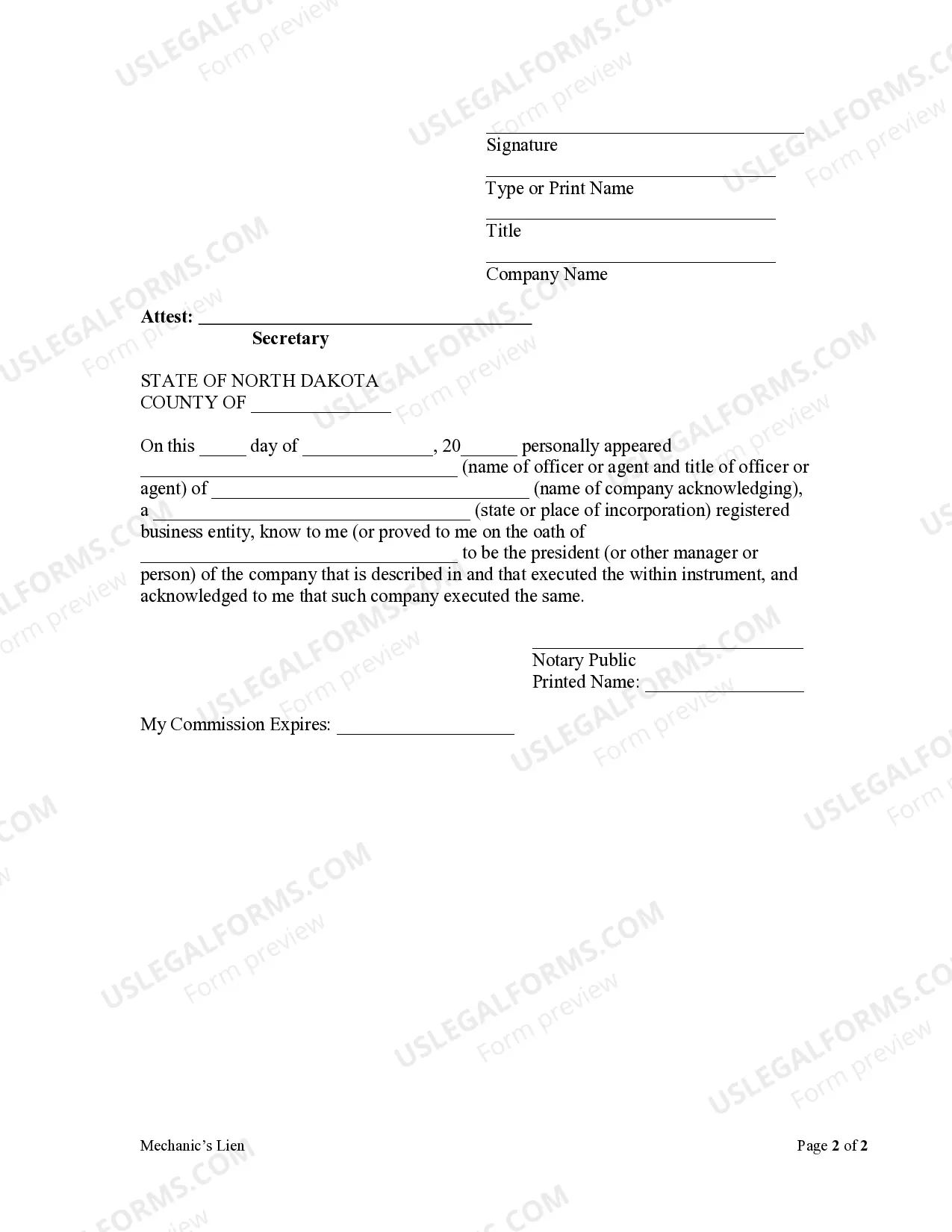 Preview Mechanic's Lien - Corporation