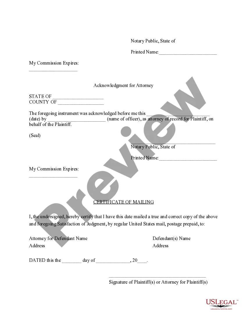 Preview North Dakota Satisfaction of Judgment